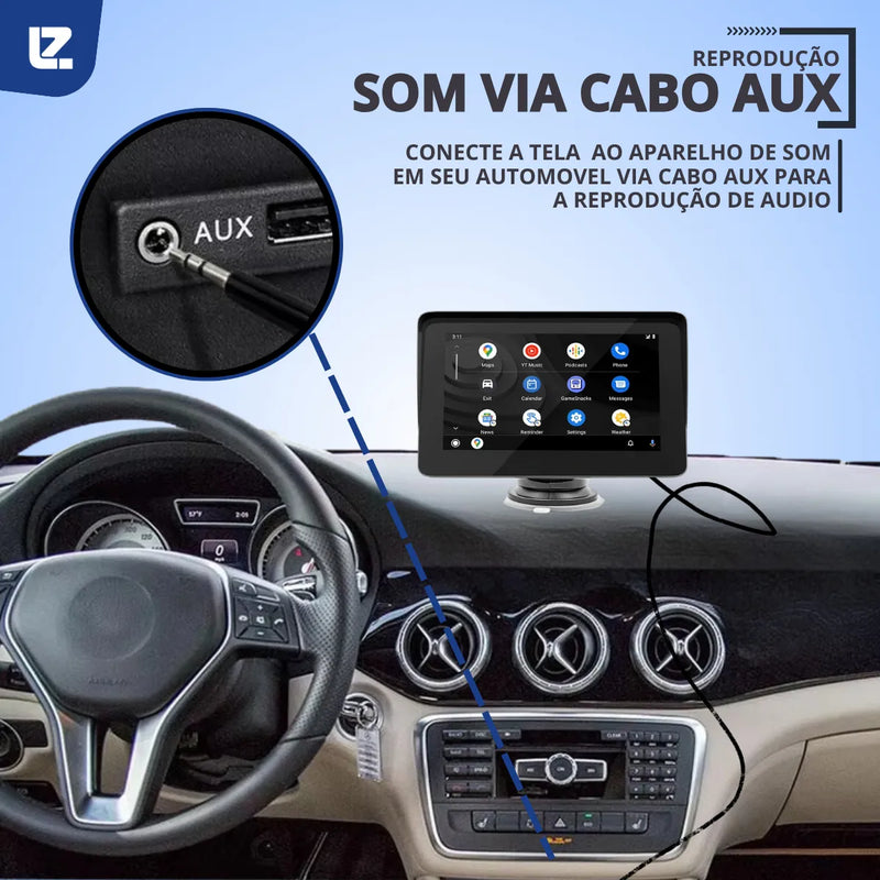 Tela Multimídia Portátil Touch 360° Para-brisa C-play A-auto Preto