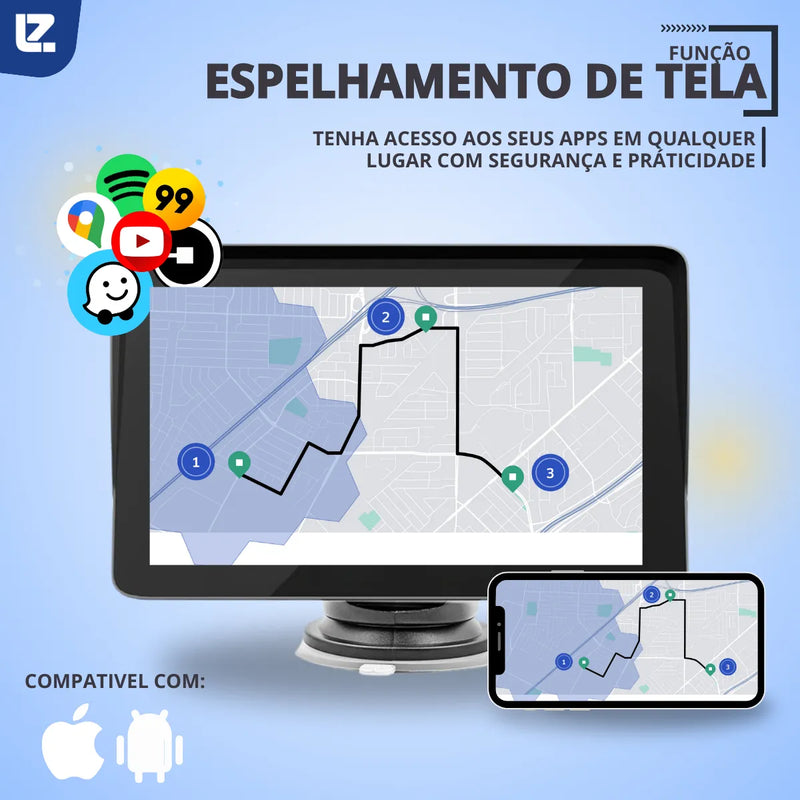 Tela Multimídia Portátil Touch 360° Para-brisa C-play A-auto Preto