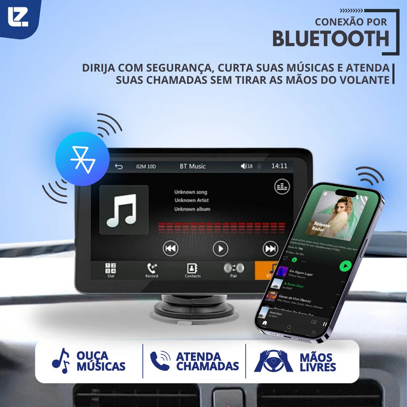 Tela Multimídia Portátil Touch 360° Para-brisa C-play A-auto Preto