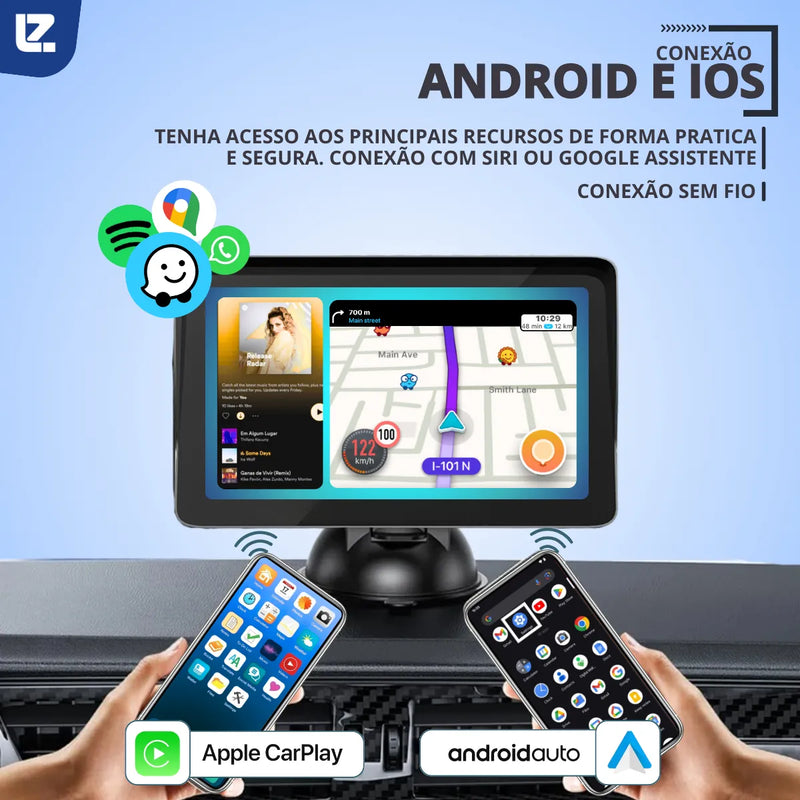 Tela Multimídia Portátil Touch 360° Para-brisa C-play A-auto Preto