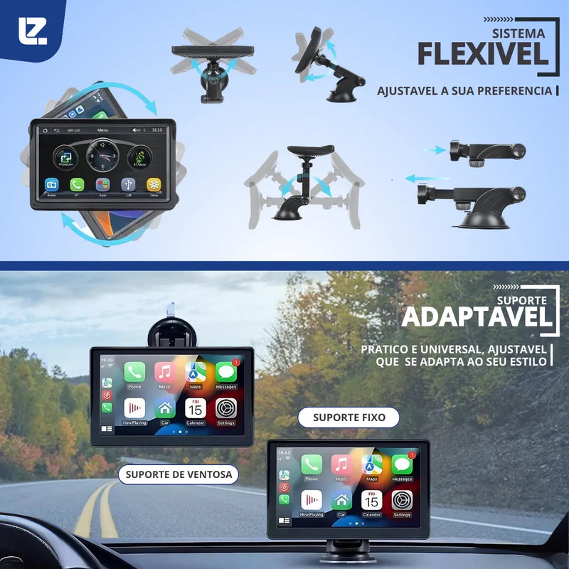 Tela Multimídia Portátil Touch 360° Para-brisa C-play A-auto Preto