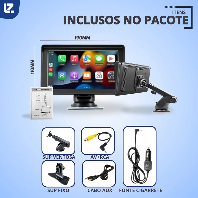 Tela Multimídia Portátil Touch 360° Para-brisa C-play A-auto Preto